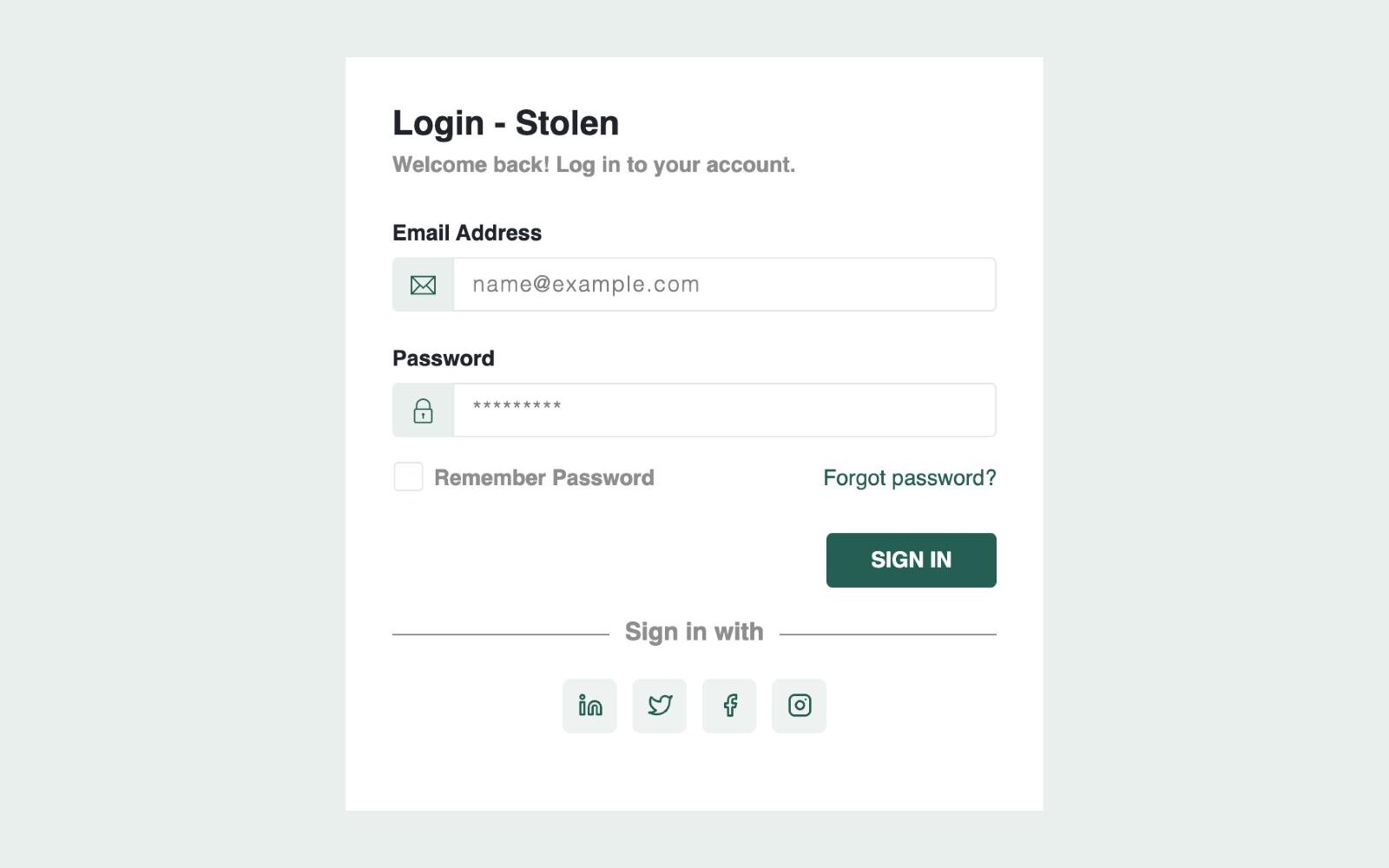 Screenshot of the Stolen POS sign-in page